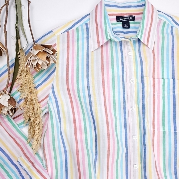 New Lands' End White Striped Cotton Linen Top S - Picture 15 of 16